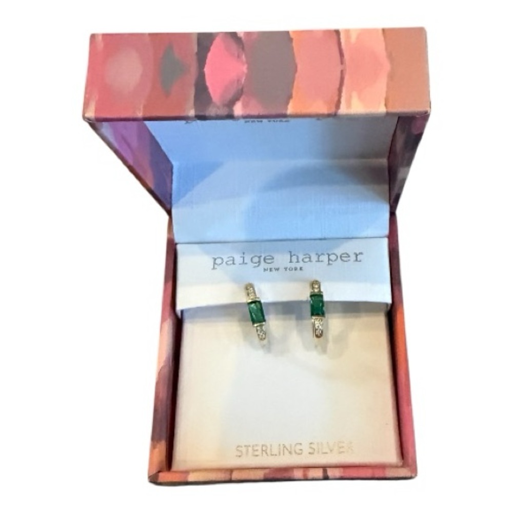 Paige Harper Sterling Silver Green Earrings in ear closure